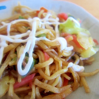 豚挽肉とミックス野菜の紅生姜マヨネーズ焼き蕎麦